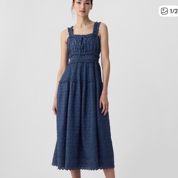Doen Gap Eyelet Denim Midi Maxi Dress - Picture 2 of 7